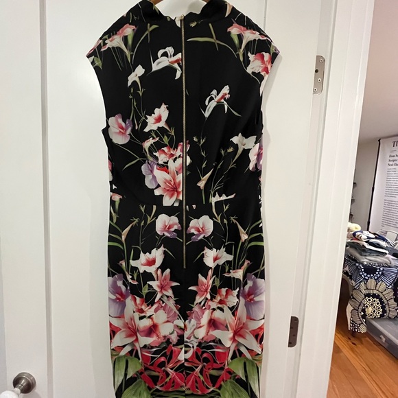 Ted Baker London Black Dress with Pink and White Floral Design - Picture 2 of 5